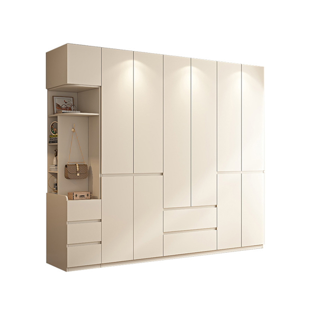 Bedroom Household Cream Wind Solid Wood Wardrobe Simple Large High Cabinet Cream Wind Seg 